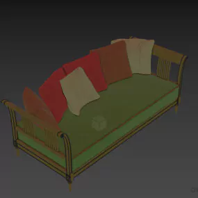Wood Frame Sofa Sald With Pillow 3d model