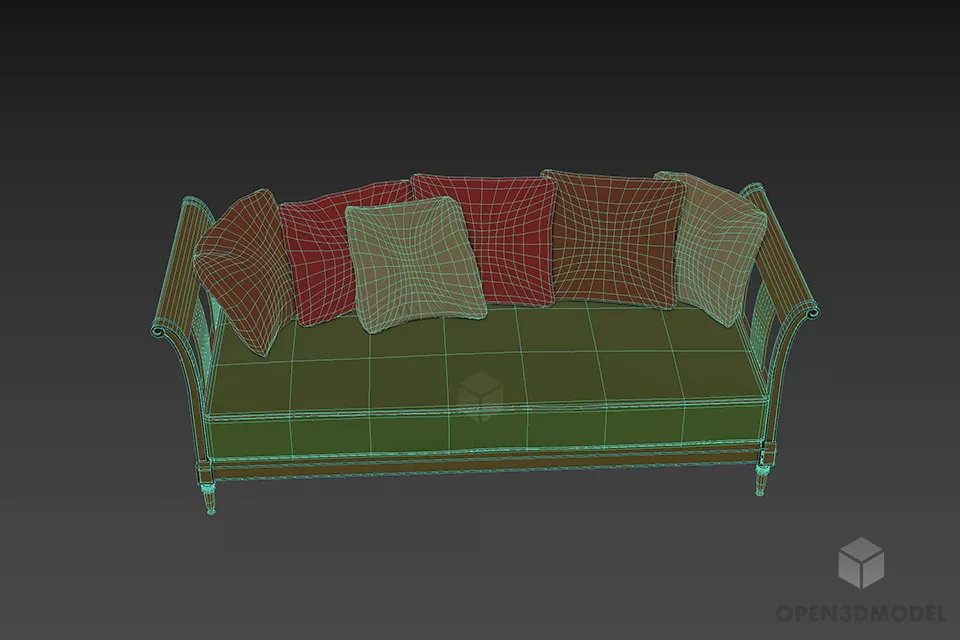 Wood Frame Sofa Sald With Pillow 3d model 3