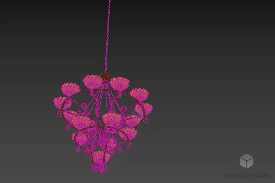 Silver Chandelier Lamp With Decorative Shade 3d model 2