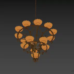 Silver Chandelier Lamp With Decorative Shade 3d model