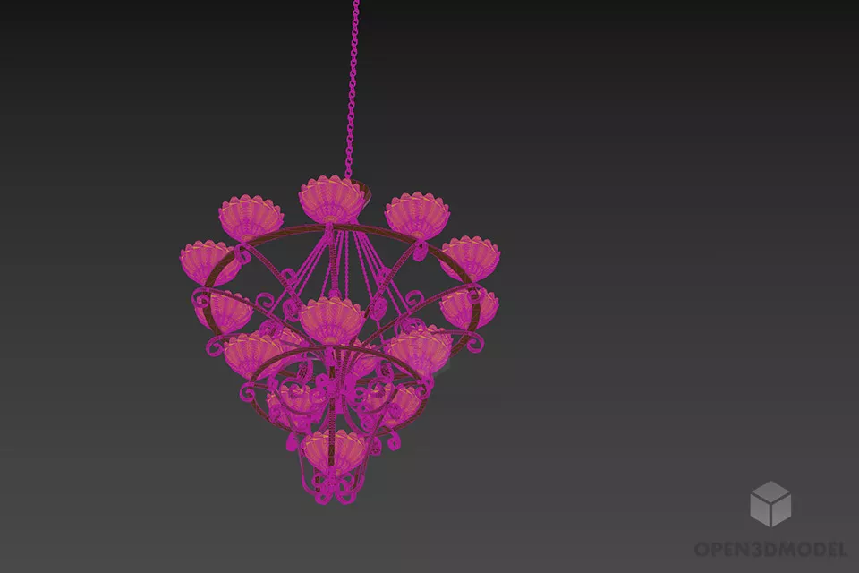 Silver Chandelier Lamp With Decorative Shade 3d model 3