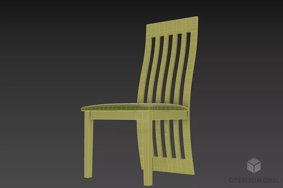 Restaurant Chair Full Wood Back 3d model 2