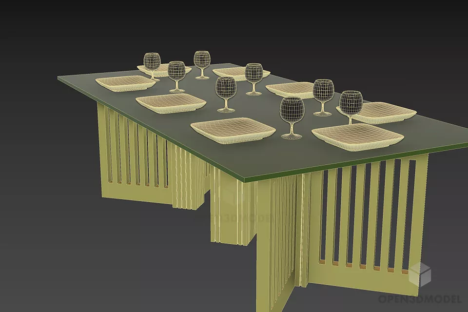 Dining Glass Table Transparent Top 3d model 2
