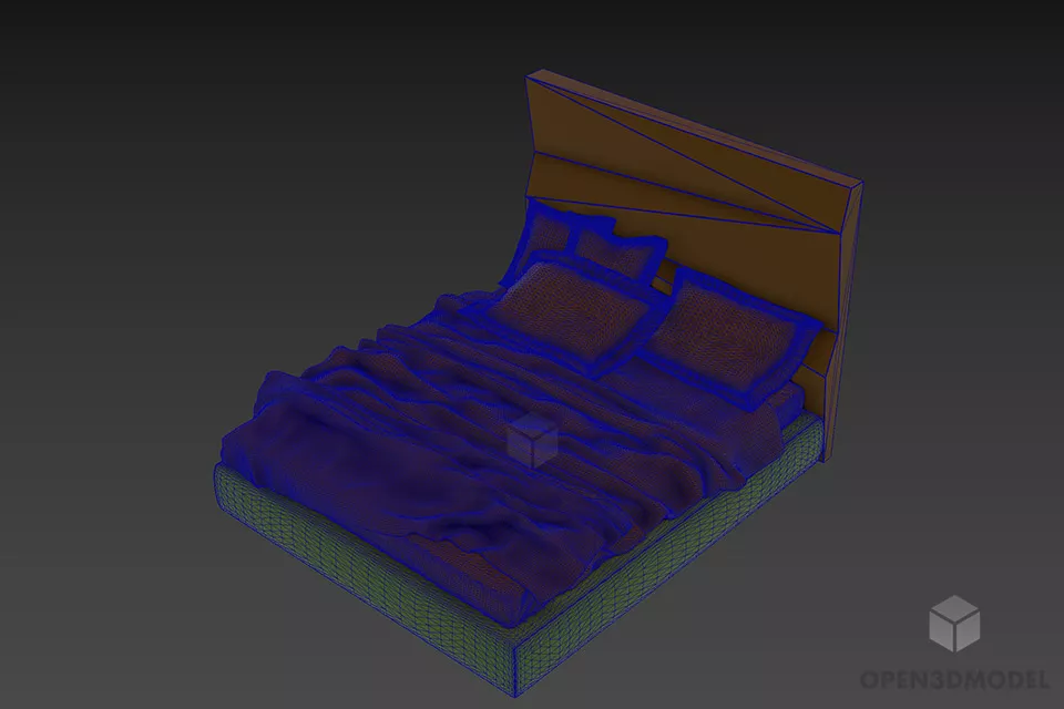 Hotel Double Bed With High Back 3d model 2