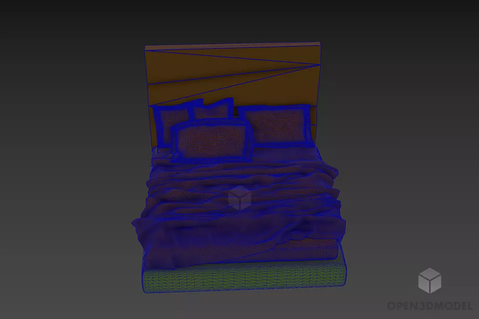 Hotel Double Bed With High Back 3d model 3