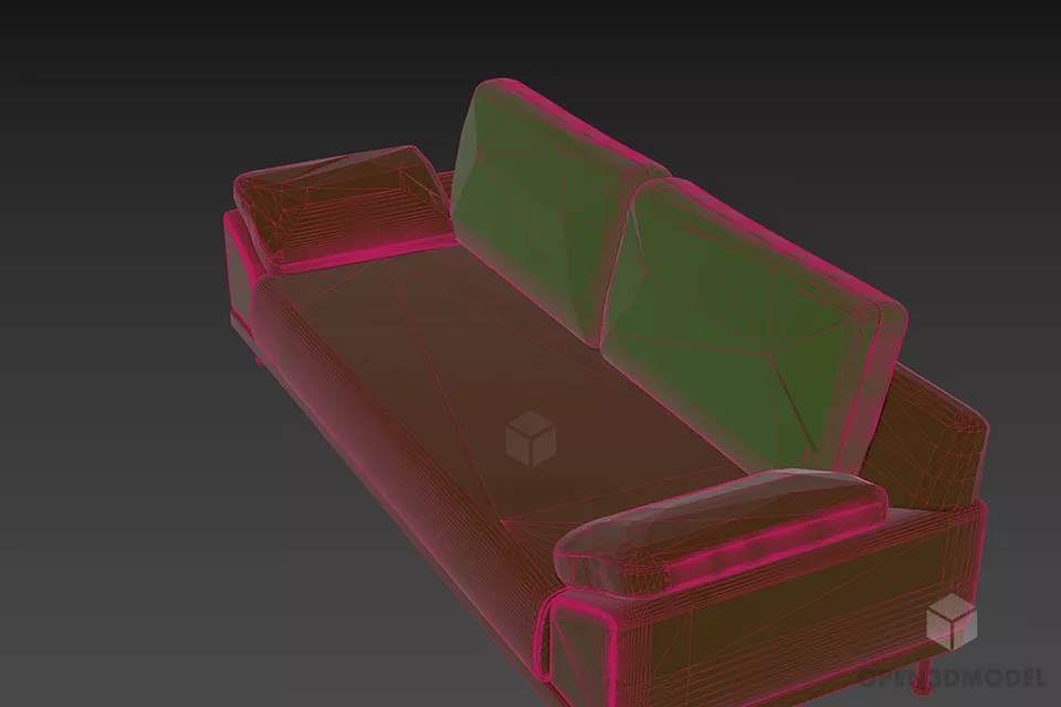 Leather Sofa Two Seats With Inox Frame 3d model 2
