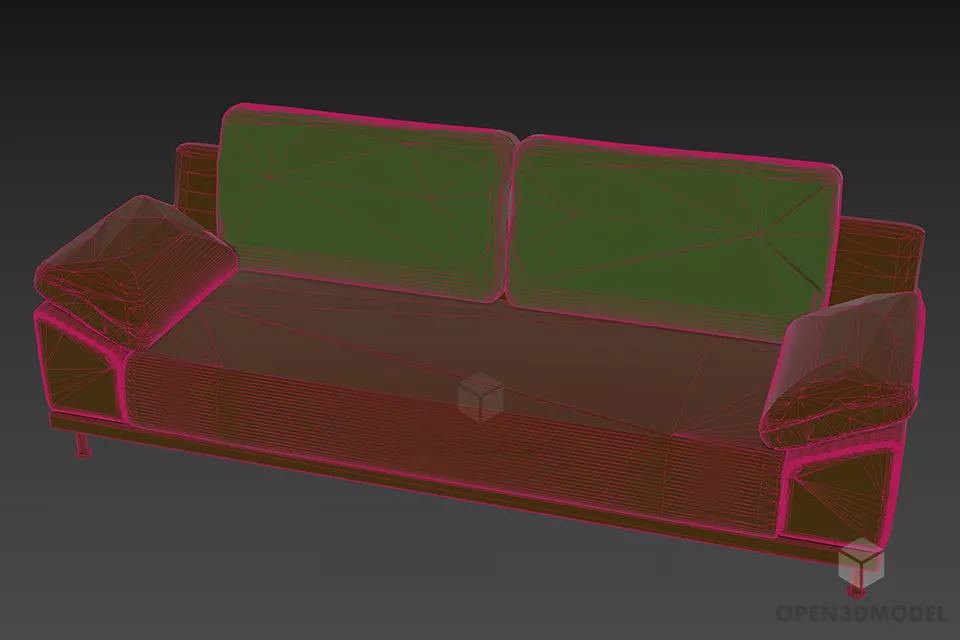 Leather Sofa Two Seats With Inox Frame 3d model 3