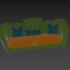 Retro Camel Sofa Tufted Back 3d model