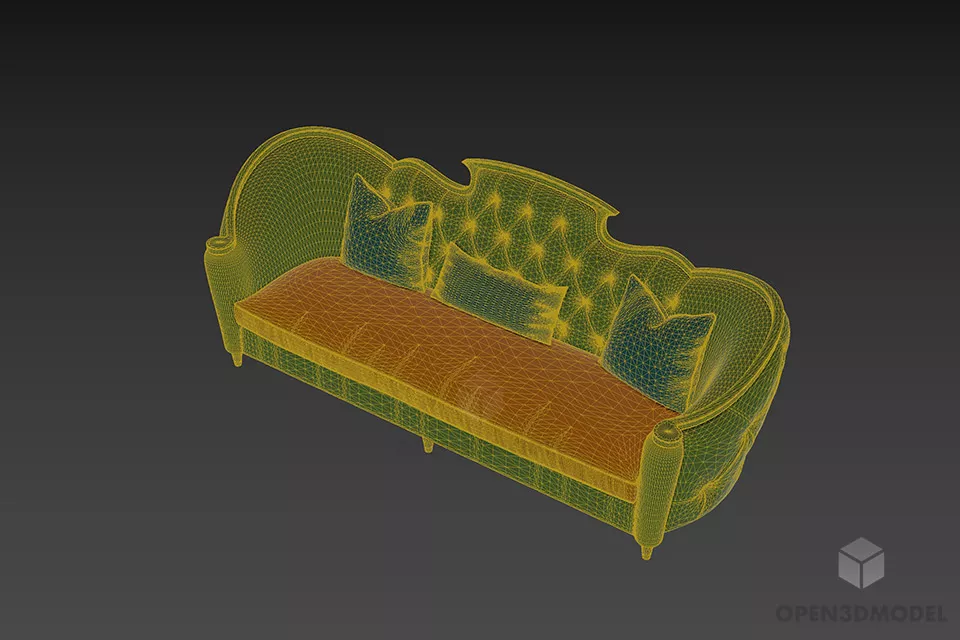 Retro Camel Sofa Tufted Back 3d model 3