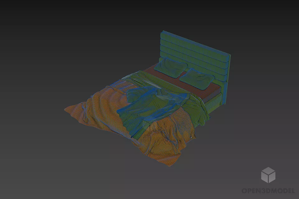 Hotel Bed With Leather Upholstery Back 3d model 2
