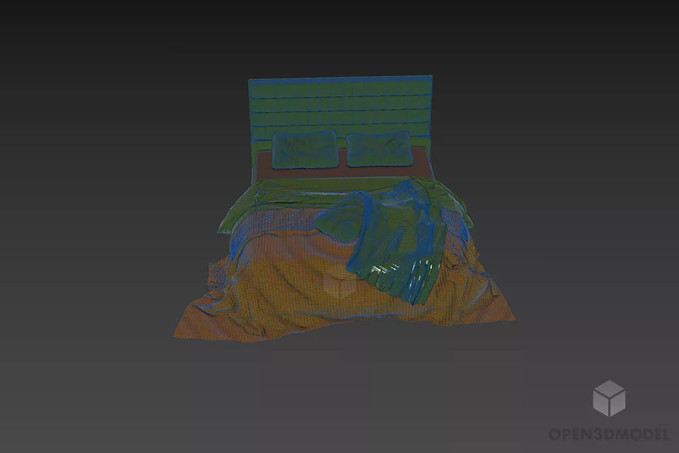 Hotel Bed With Leather Upholstery Back 3d model 3