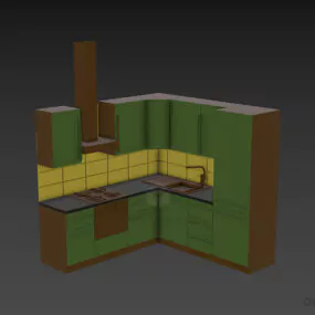 Corner Kitchen Mini With Oven 3d model