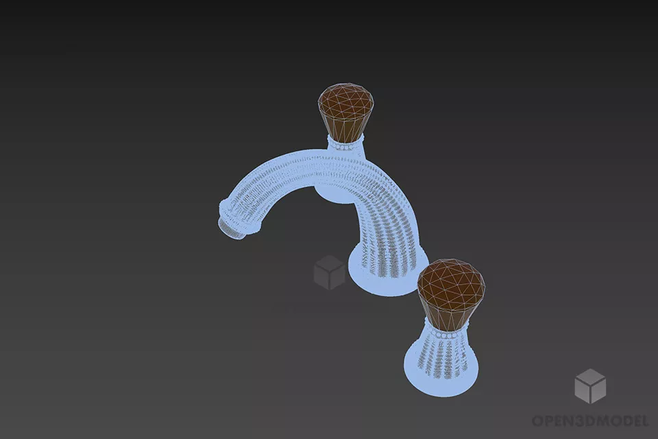 Silver Faucet Set Boutique Style 3d model 2