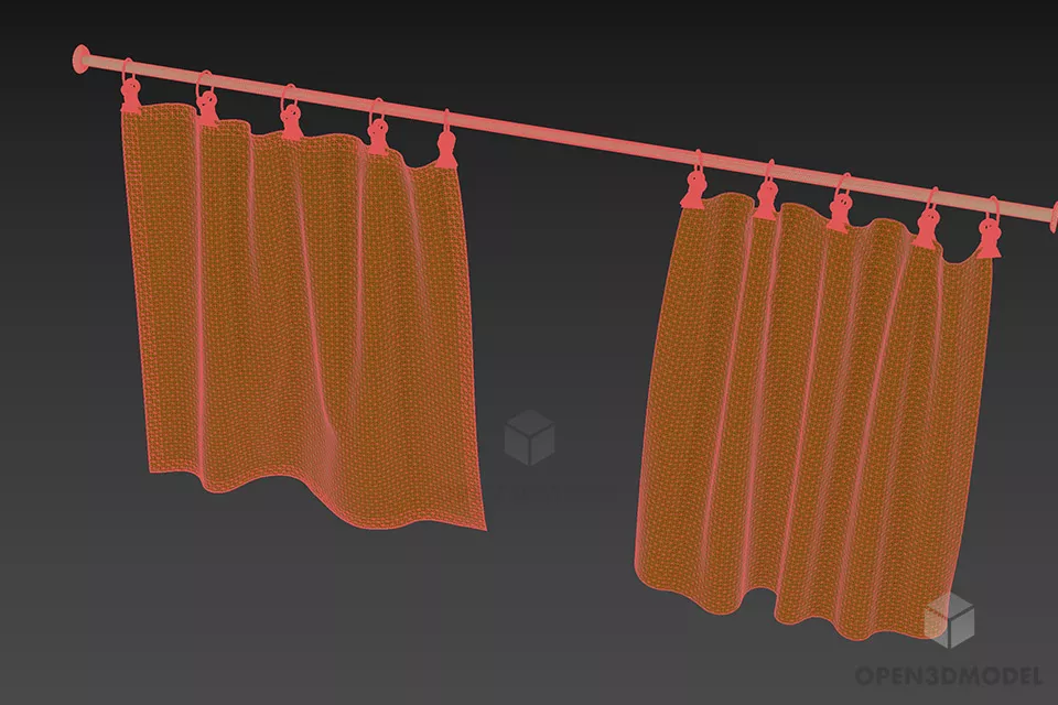 Textures Curtain With Rail 3d model 3