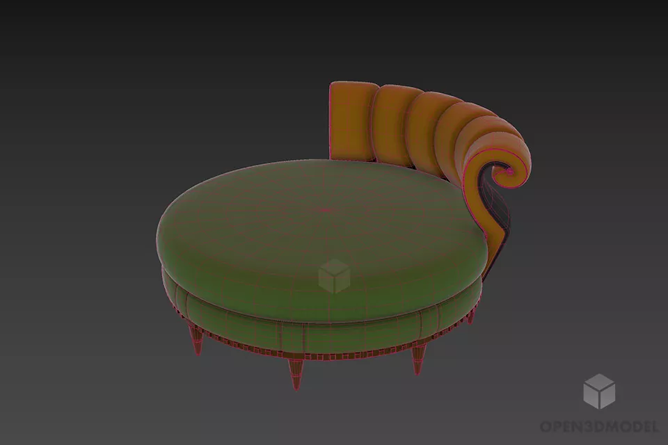 Daybed Round Sofa With Curved Back 3d model 2