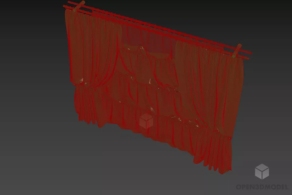 Boutique Velvet Curtain Two Layers 3d model 3