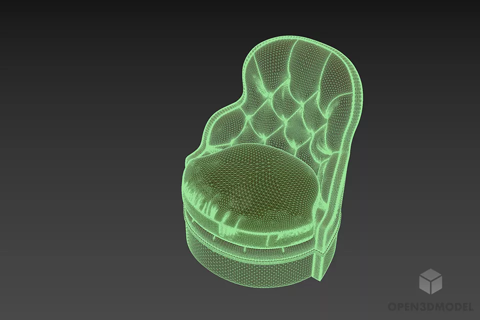Retro Armchair Round Seat, Tufted Back 3d model 2