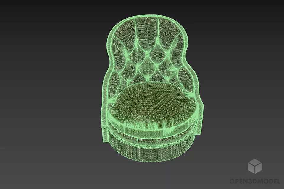 Retro Armchair Round Seat, Tufted Back 3d model 3