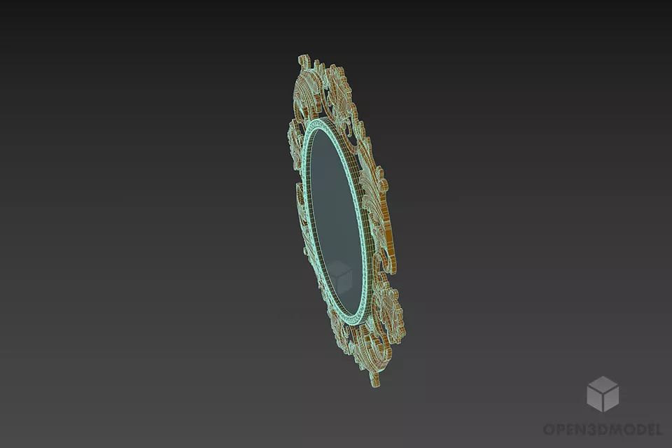 Retro Mirror With Carved Frame 3d model 2