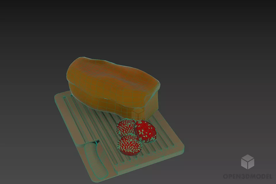 Bread Food On Disc 3d model 2
