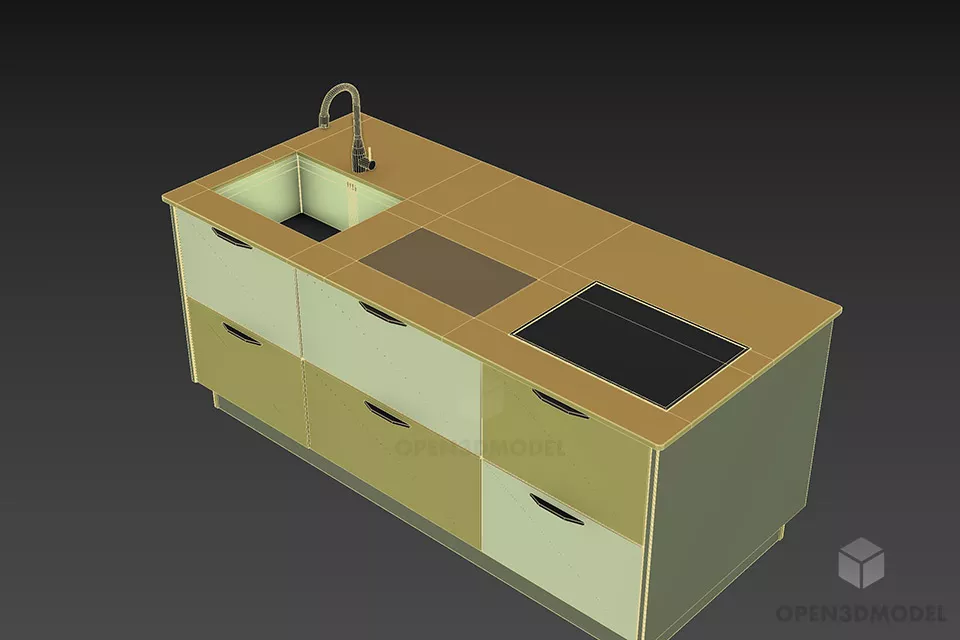 Kitchen Island Table With Sink 3d model 2