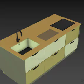 Kitchen Island Table With Sink 3d model