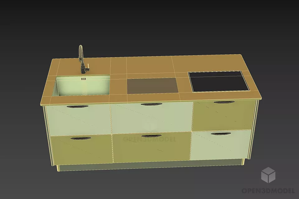Kitchen Island Table With Sink 3d model 3