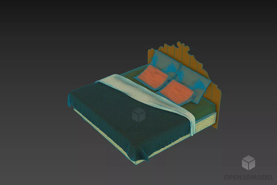 Double Bed With Carved Head Panel 3d model 2