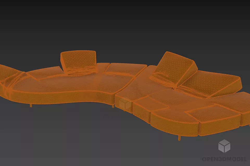 Waiting Curved Sofa Fabric Upholstery 3d model 3
