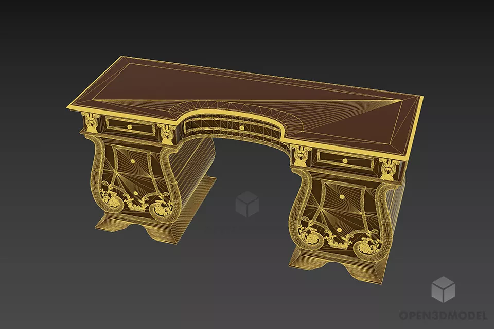 Antique Work Table With Curved Shape 3d model 3