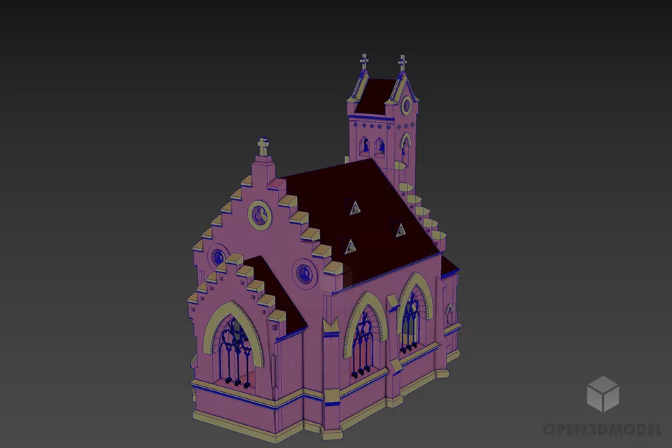 European Church Lutheran Building 3d model 2