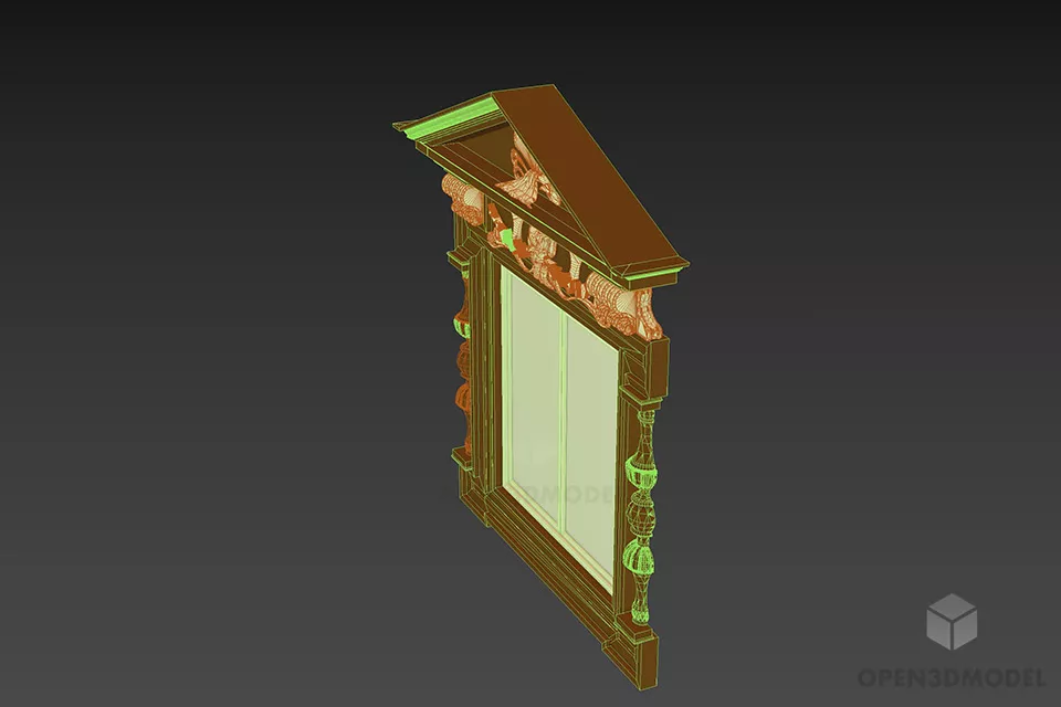 Window Carved Frame Antique Style 3d model 2