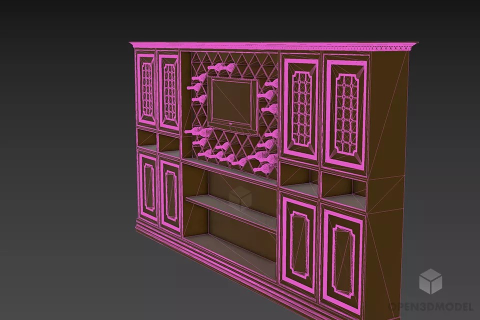 Boutique Bar Cabinet Carved Frame 3d model 2