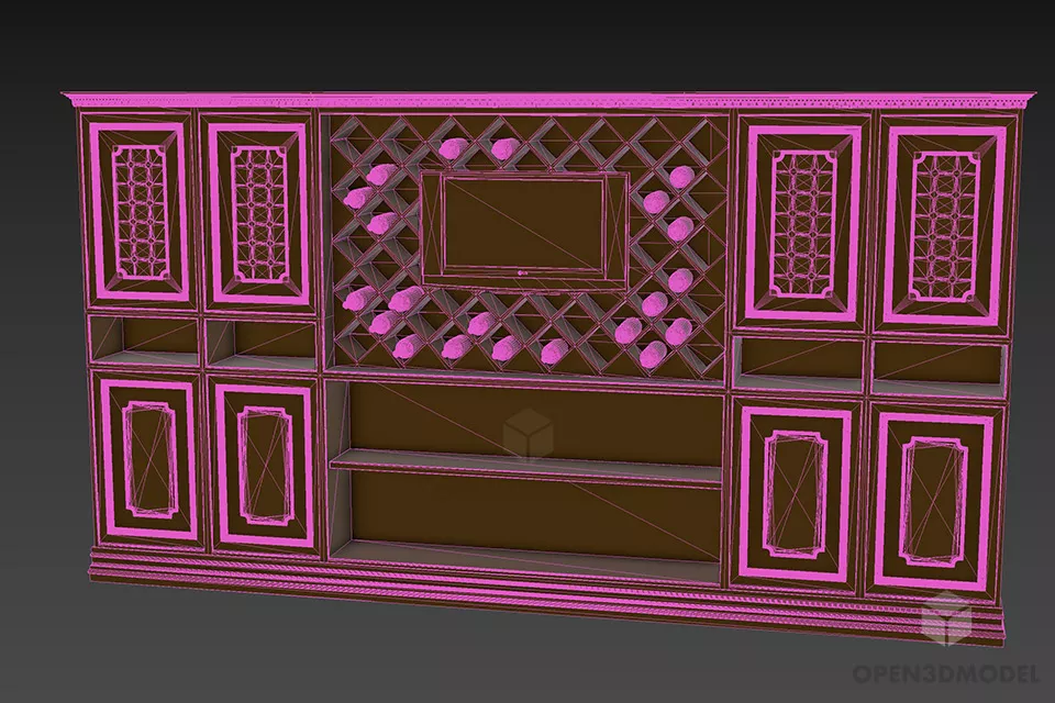 Boutique Bar Cabinet Carved Frame 3d model 3