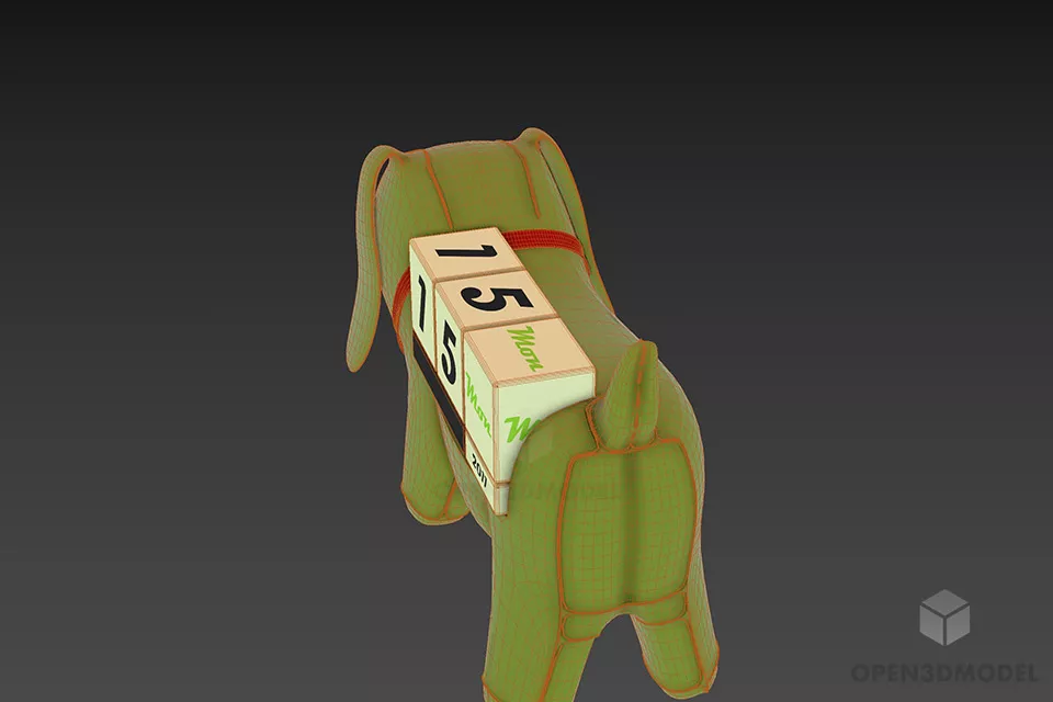 Table Calendar Stuffed Dog Shape 3d model 2