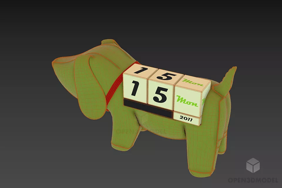 Table Calendar Stuffed Dog Shape 3d model 3
