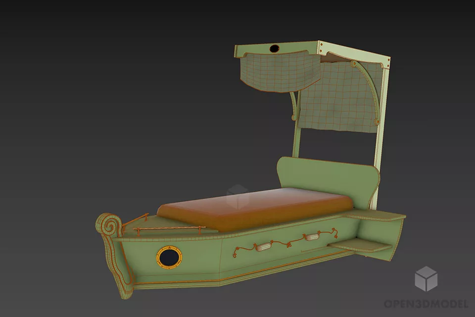 Creative Kid Bed Boat Shape 3d model 2