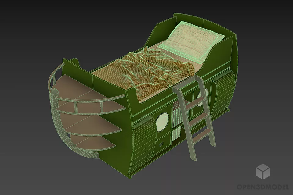 Creative Kid Bed With Shelf Cabinet Combination 3d model 2