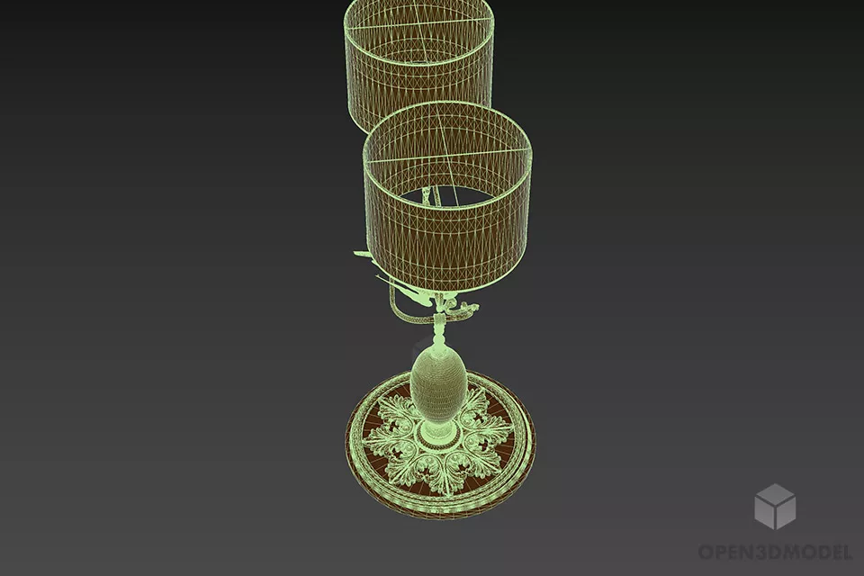 Retro Hotel Table Lamp, Bronze Stand Carved Style 3d model 2