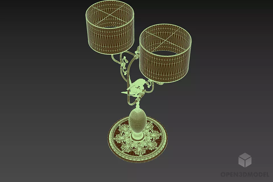 Retro Hotel Table Lamp, Bronze Stand Carved Style 3d model 3