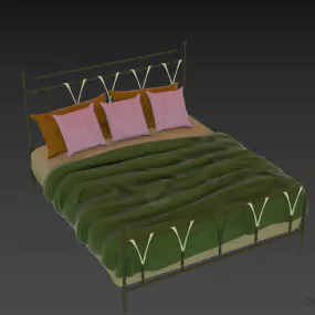 Steel Bed With Mattress And Pillows 3d model