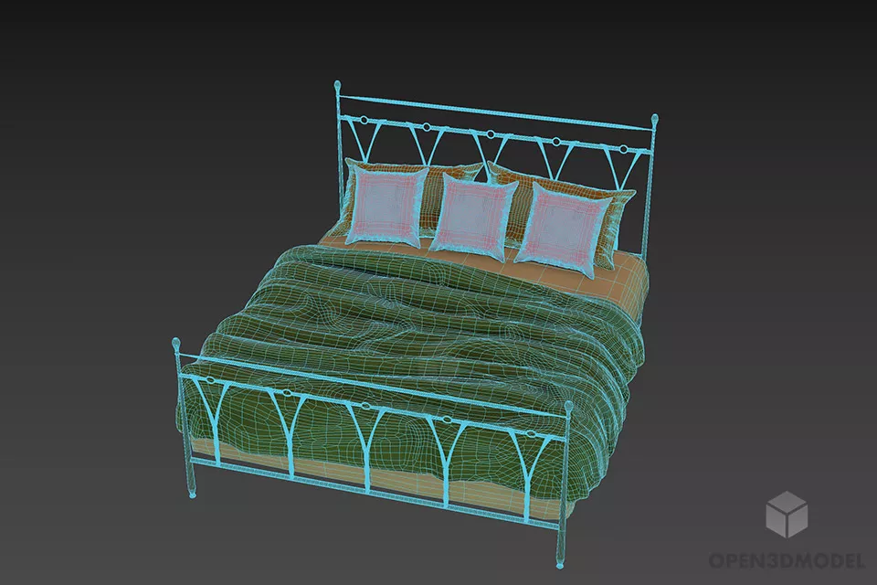 Steel Bed With Mattress And Pillows 3d model 3