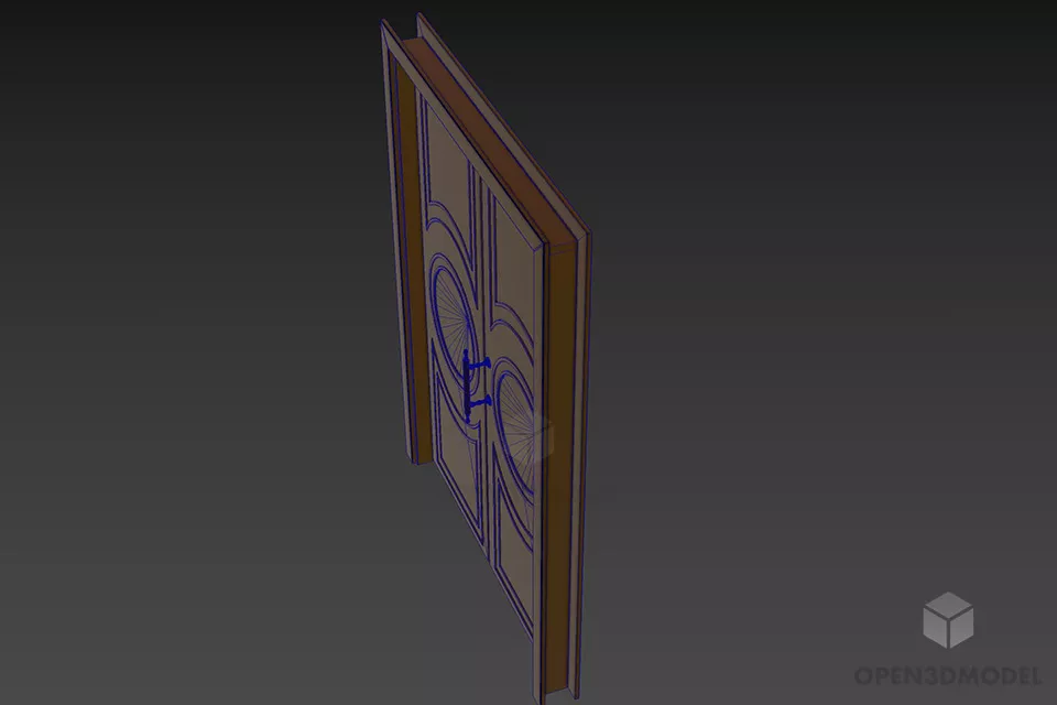 Black Wood Door With Circle Windows 3d model 2