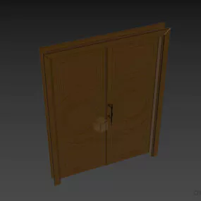 Black Wood Door With Circle Windows 3d model