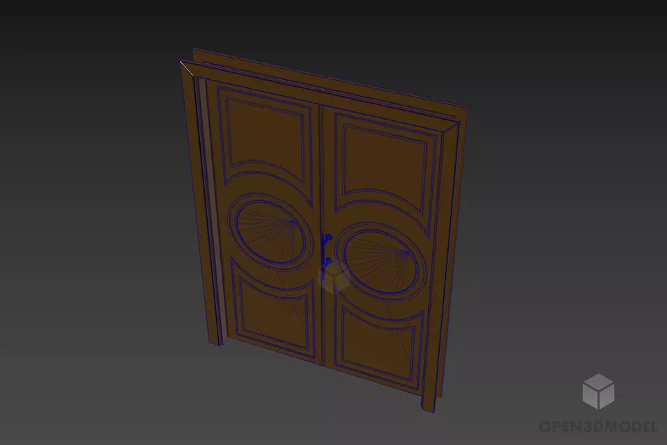 Black Wood Door With Circle Windows 3d model 3