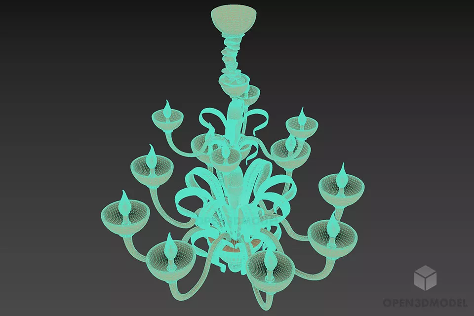 Silver Chandelier Ceiling Lamp Old Style 3d model 2