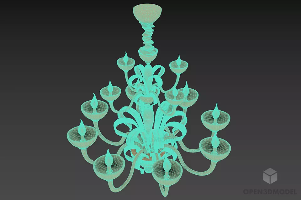 Silver Chandelier Ceiling Lamp Old Style 3d model 3