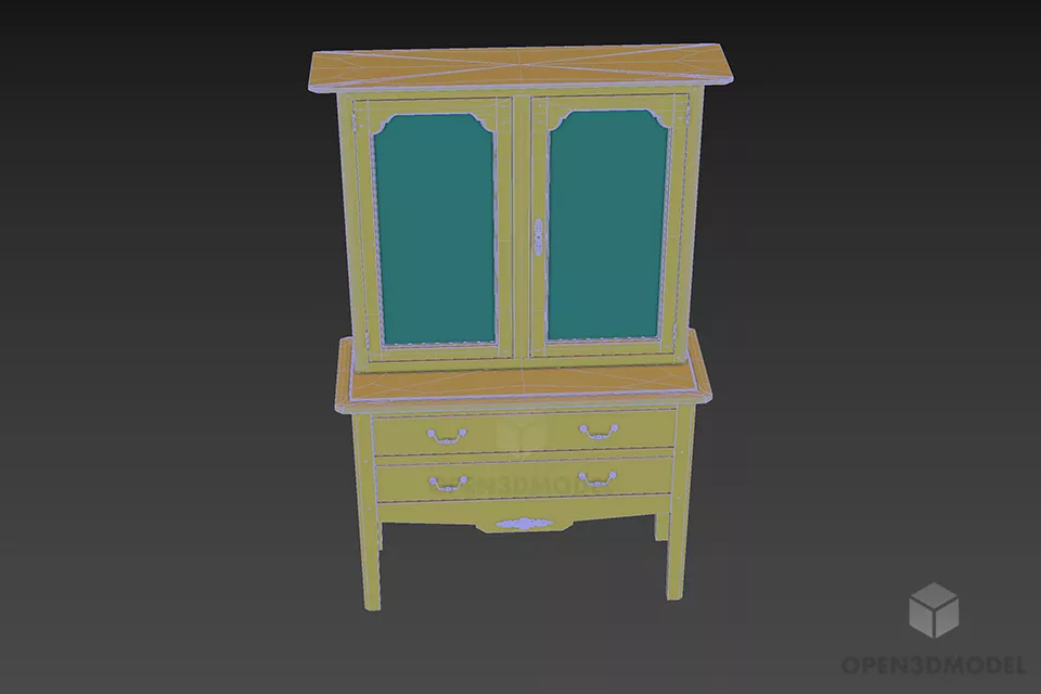 Antique Locker With Shelf, Walnut Material 3d model 3