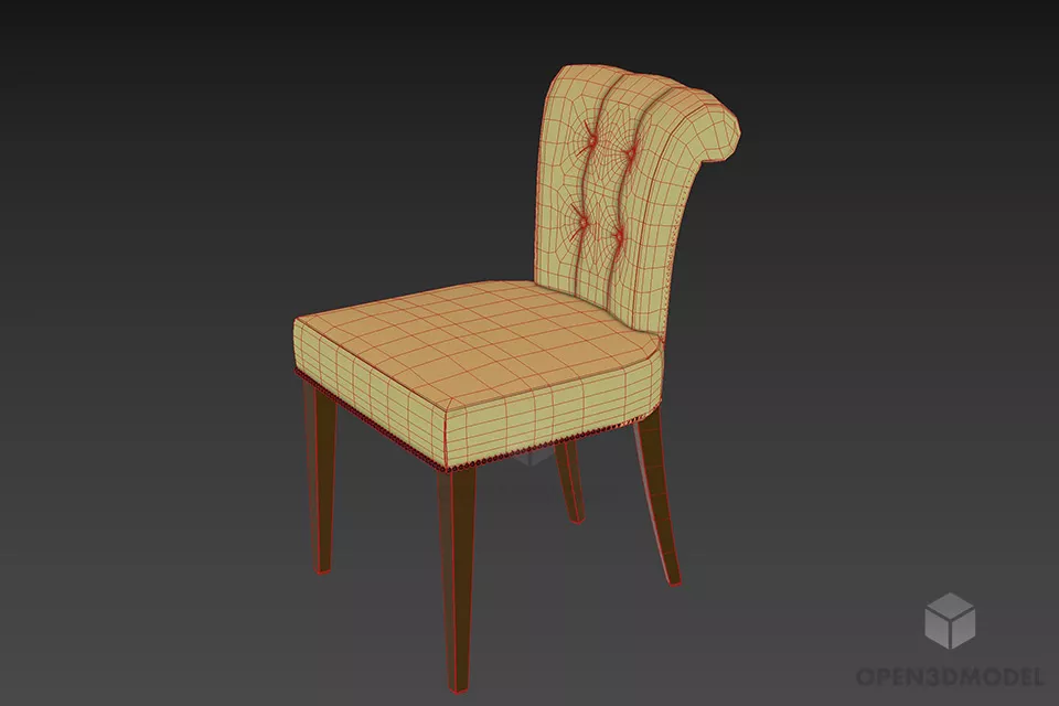 Chair Tufted Back Curved Shape 3d model 2