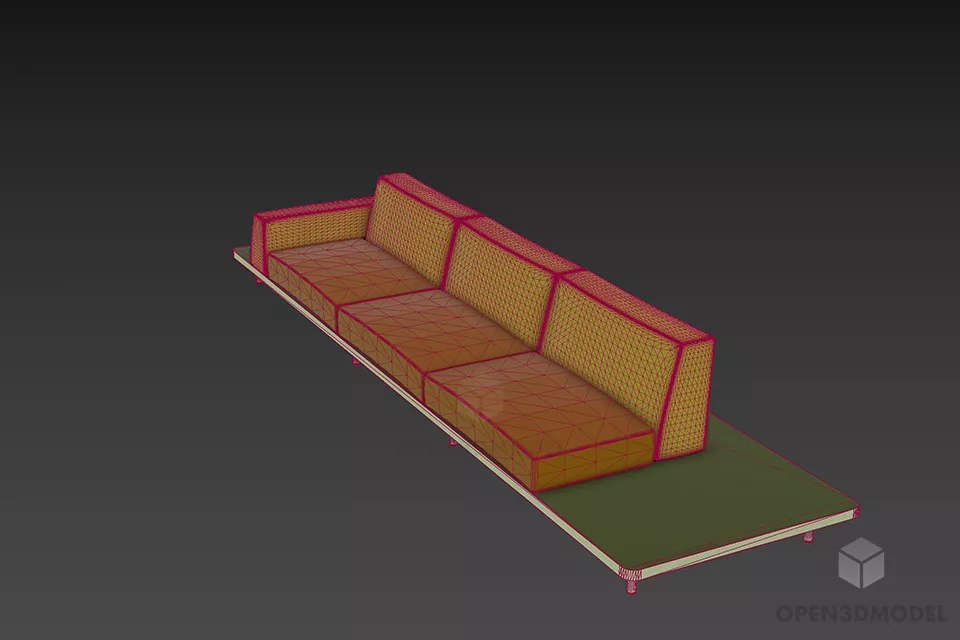Minimalist Wide Sofa With Wooden Stand 3d model 2